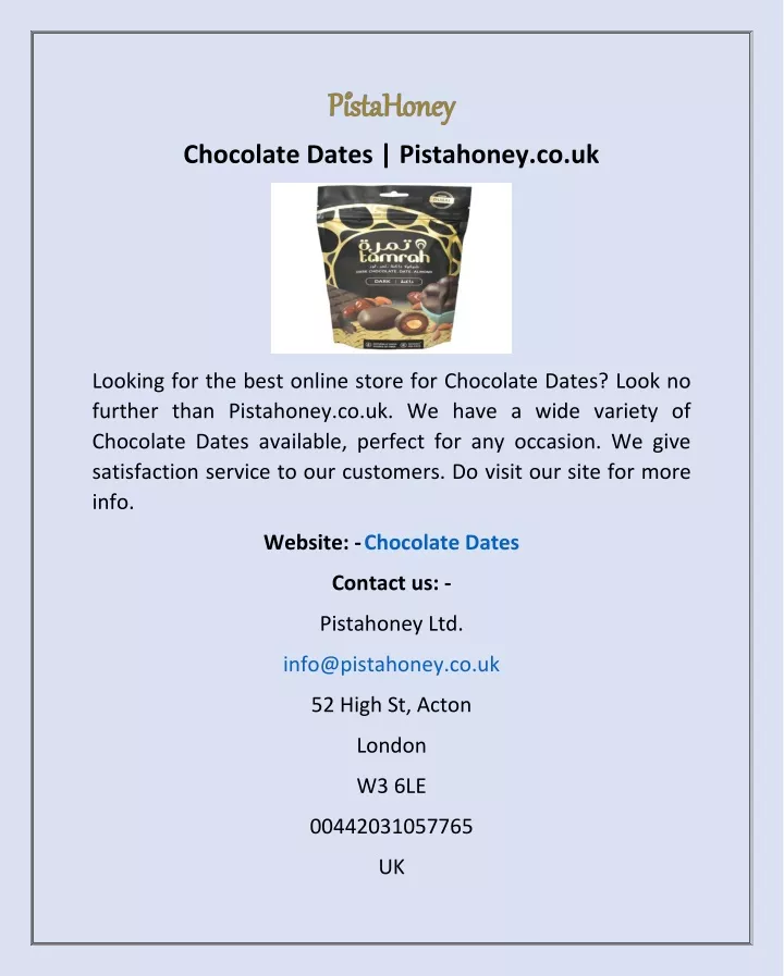 chocolate dates pistahoney co uk