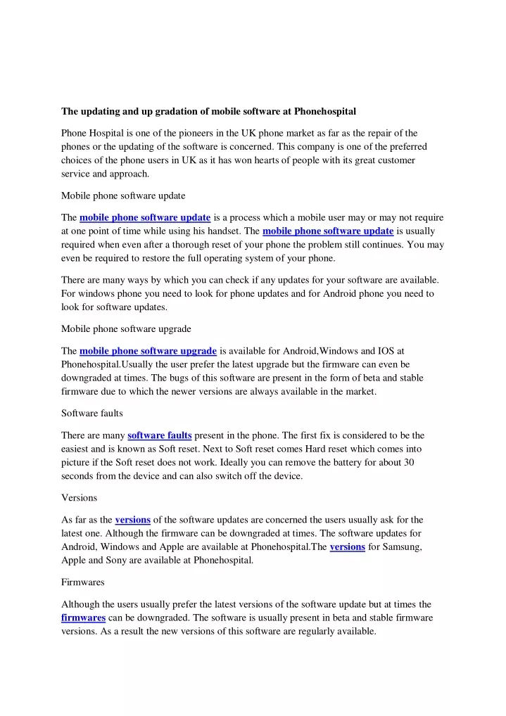 the updating and up gradation of mobile software