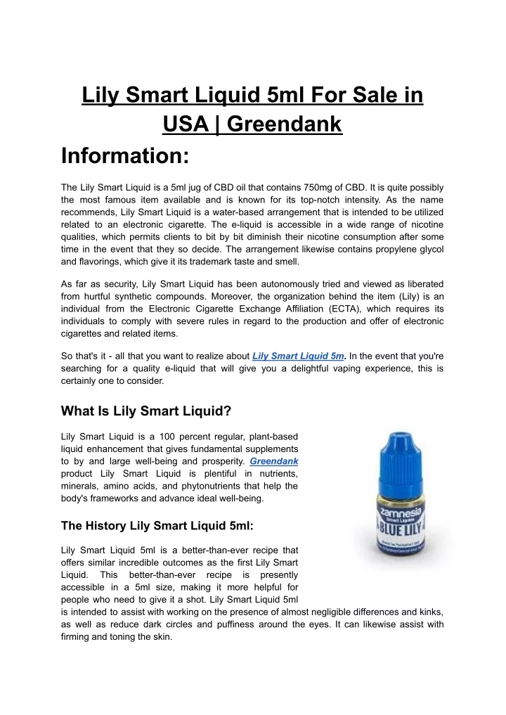 lily smart liquid 5ml for sale in usa greendank