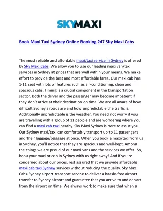 Book Maxi Taxi Sydney Online Booking 247 Sky Maxi Cabs
