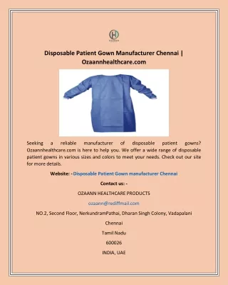 Disposable Patient Gown Manufacturer Chennai | Ozaannhealthcare.com