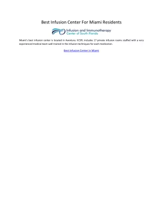 Best Infusion Center For Miami Residents