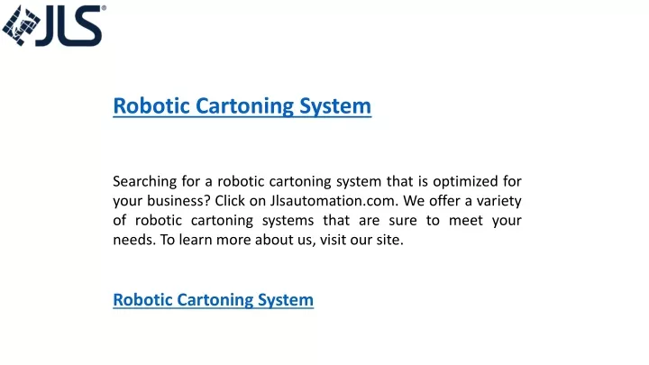 robotic cartoning system