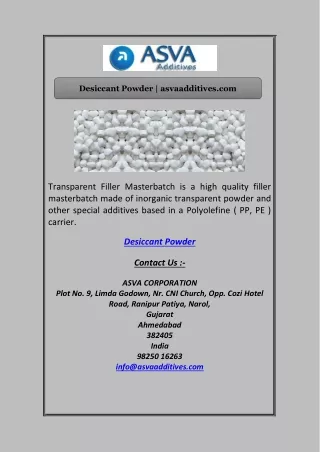 Desiccant Powder | asvaadditives.com