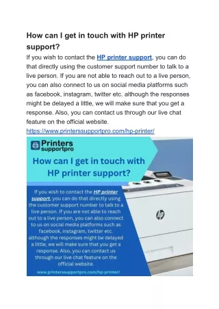 How can I get in touch with HP printer support