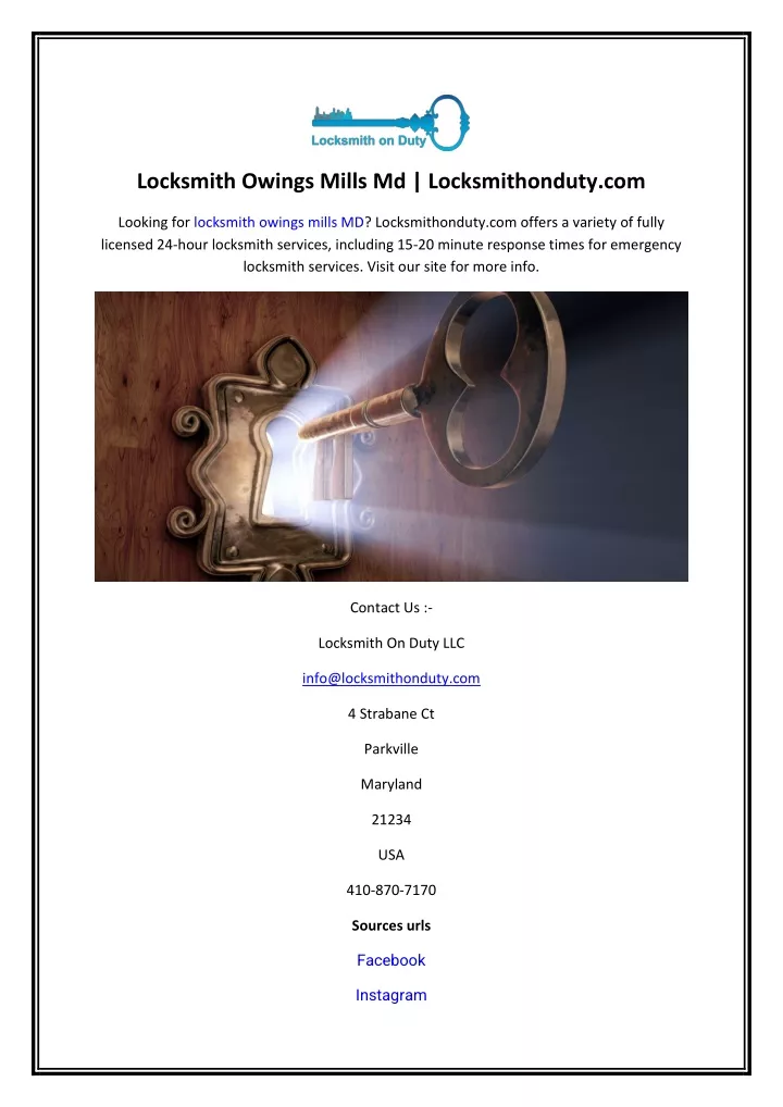 locksmith owings mills md locksmithonduty com