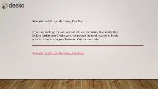 Solo Ads for Affiliate Marketing That Work    Cleeko.com