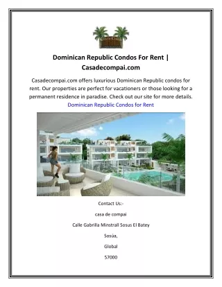 dominican republic condos for rent casadecompai