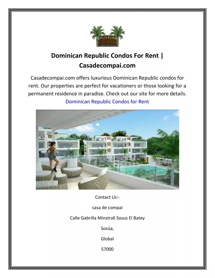 dominican republic condos for rent casadecompai
