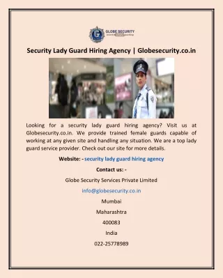 Security Lady Guard Hiring Agency | Globesecurity.co.in
