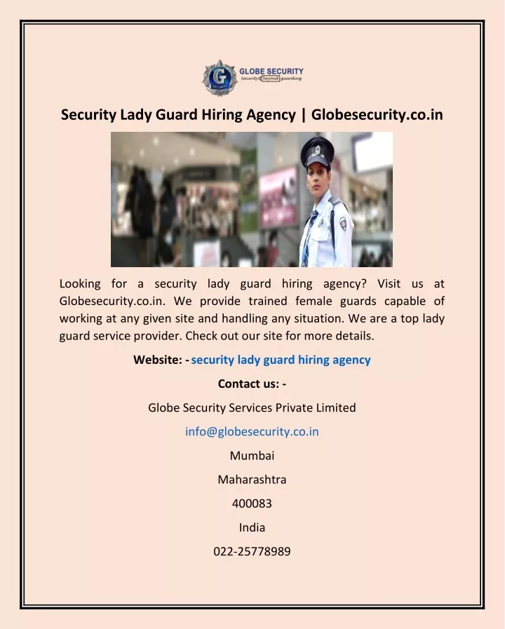 security lady guard hiring agency globesecurity