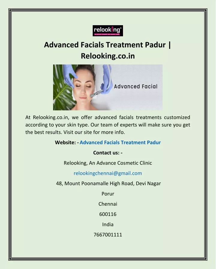 advanced facials treatment padur relooking co in