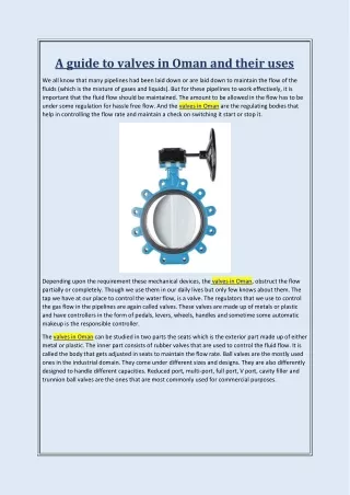A guide to valves in Oman and their uses