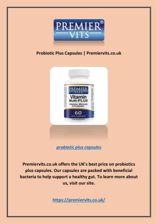 Probiotic Plus Capsules | Premiervits.co.uk