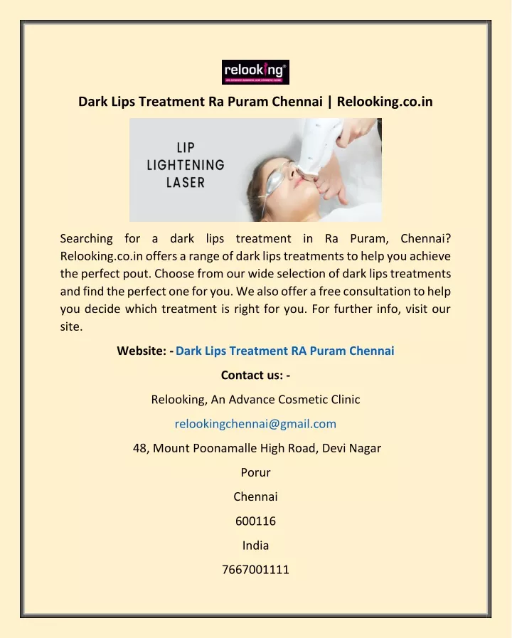 dark lips treatment ra puram chennai relooking