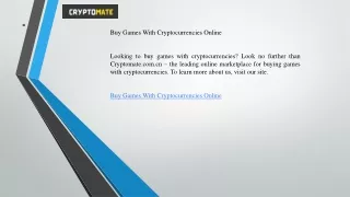 Buy Games With Cryptocurrencies Online  Cryptomate.com.cn