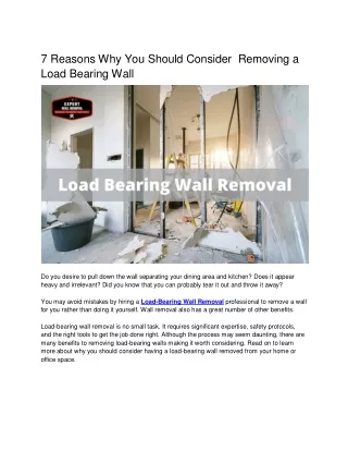7 Reasons Why You Should Consider  Removing a Load Bearing Wall