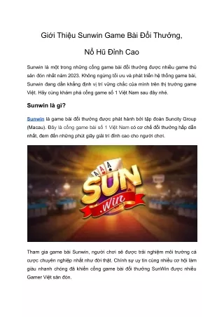 gi i thi u sunwin game b i i th ng