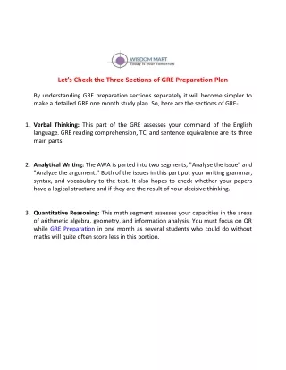 let s check the three sections of gre preparation