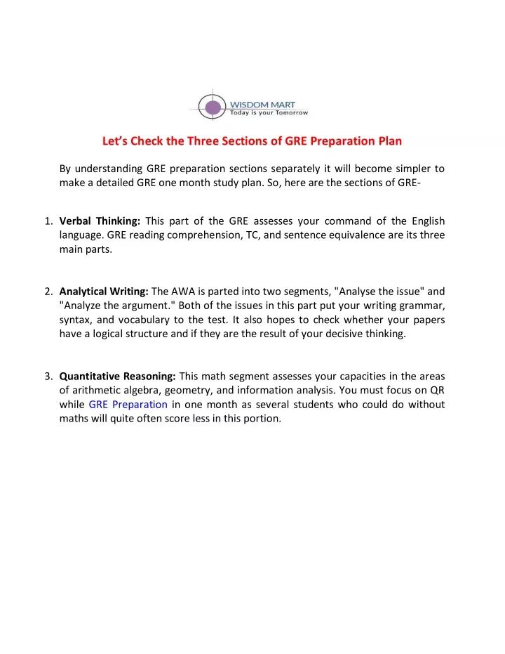 let s check the three sections of gre preparation