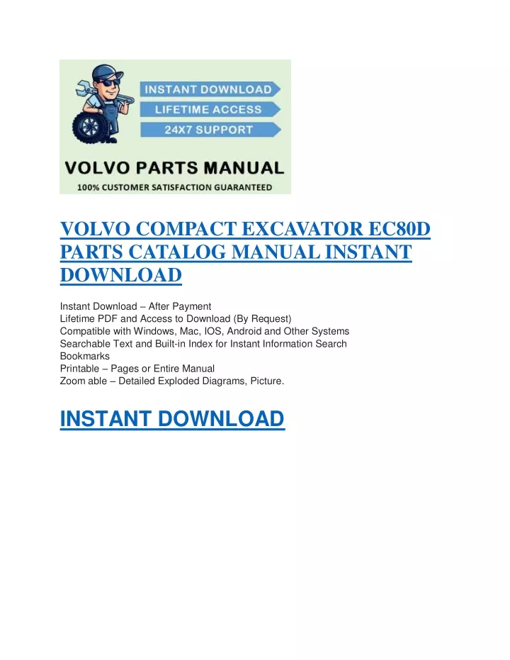 volvo compact excavator ec80d parts catalog