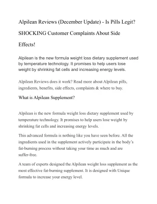 Alpilean Reviews (December Update) - Is Pills Legit SHOCKING Customer Complaints About Side Effects