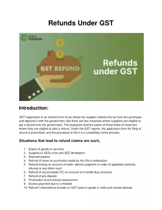 Refunds Under GST - Online Chartered