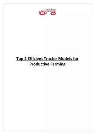 Top 2 Efficient Tractor Models for Productive Farming