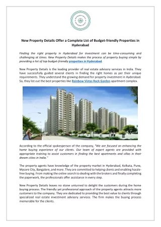 New Property Details Offer a Complete List of Budget-friendly Properties