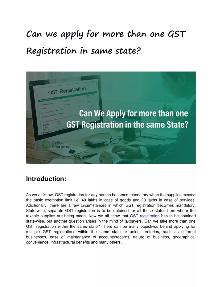 can we apply for more than one gst registration
