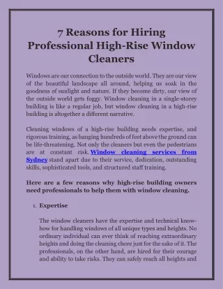 7 Reasons for Hiring Professional High-Rise Window Cleaners