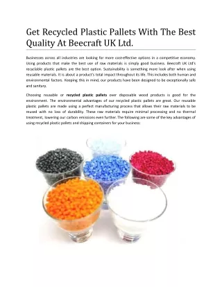 Get Recycled Plastic Pallets With The Best Quality At Beecraft UK Ltd