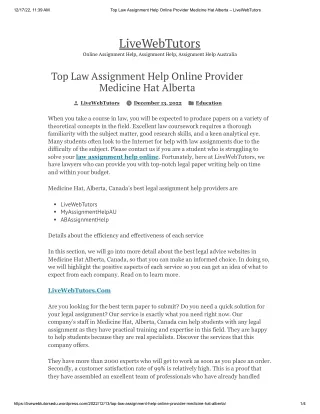 Top Law Assignment Help Online Provider Medicine Hat Alberta – LiveWebTutors