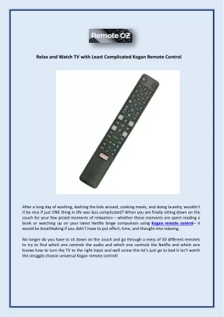 Relax And Watch TV With Least Complicated Kogan Remote Control