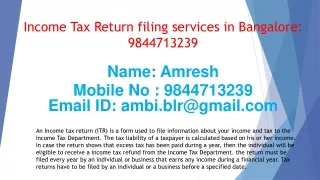 Income Tax Return Filing Services in Bangalore: @ 9844713239