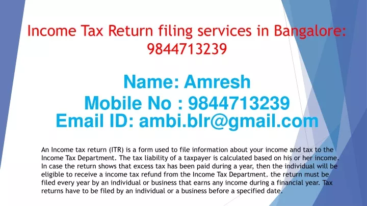 income tax return filing services in bangalore 9844713239