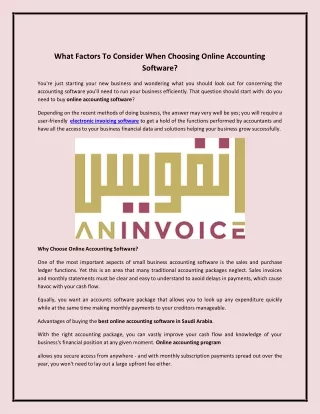 What Factors To Consider When Choosing Online Accounting Software