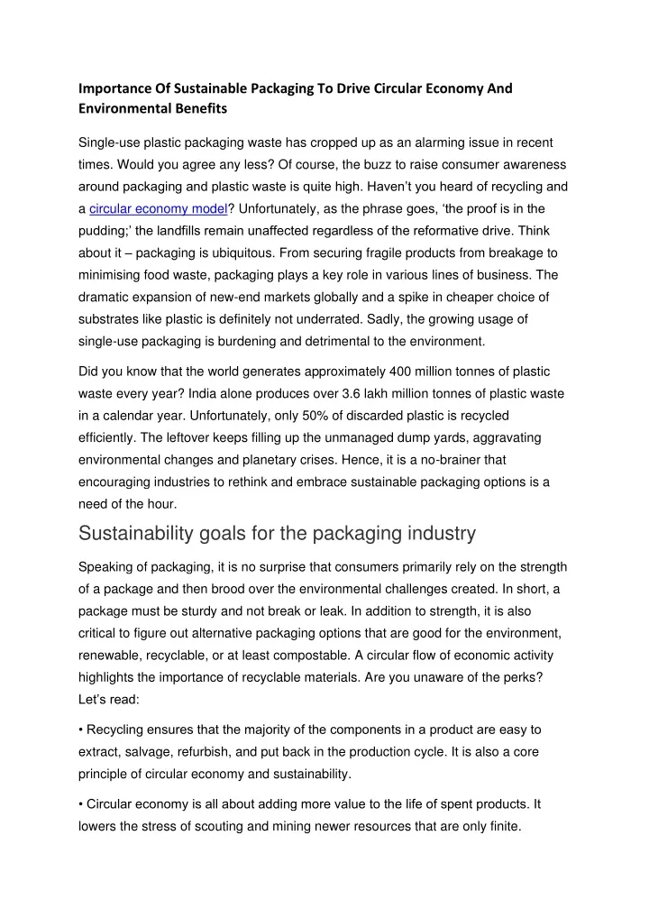 importance of sustainable packaging to drive