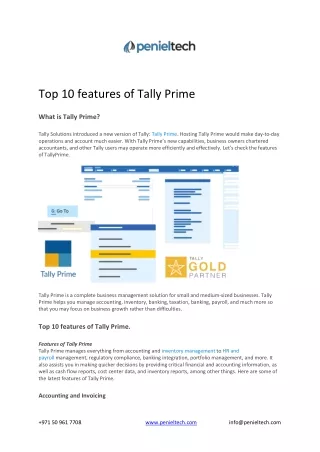 Top 10 features of Tally Prime - Penieltech