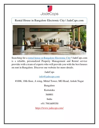 Rental House in Bangalore Electronic City | JadeCaps.com
