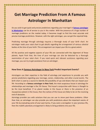 Get Marriage Prediction From A Famous Astrologer In Manhattan