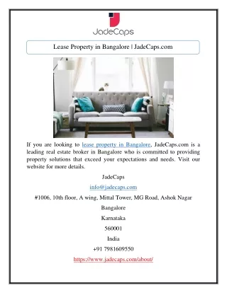 Lease Property in Bangalore | JadeCaps.com