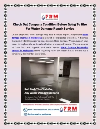 Check Out Company Condition Before Going To Hire For Water Damage Repair Service