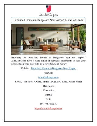 Furnished Homes in Bangalore Near Airport | JadeCaps.com