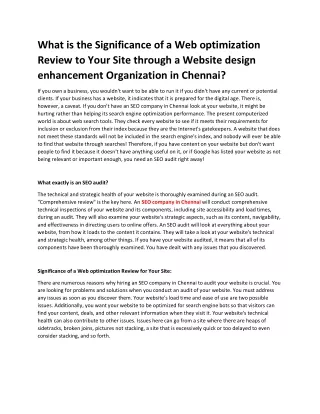 what is the significance of a web optimization