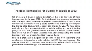 The Best Technologies for Building Websites in 2022