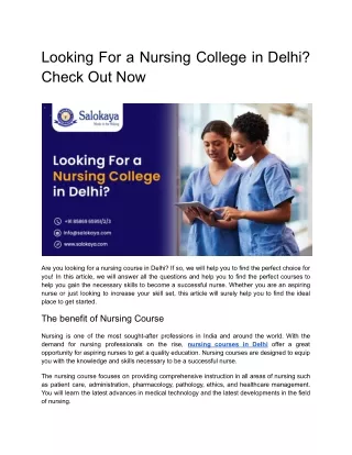 Looking For a Nursing College in Delhi? Check Out Now