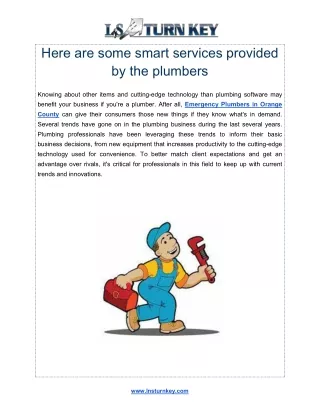Here are some smart services provided by the plumbers