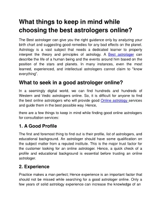 What things to keep in mind while choosing the best astrologers online?