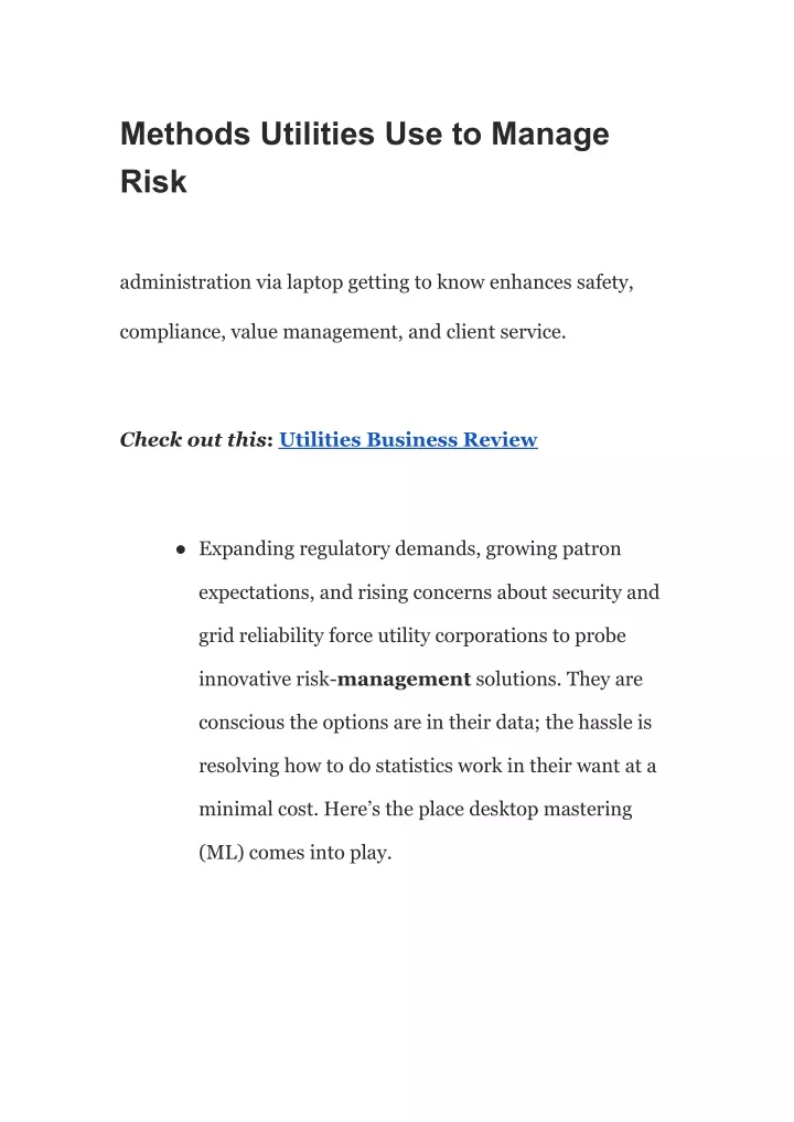 methods utilities use to manage risk
